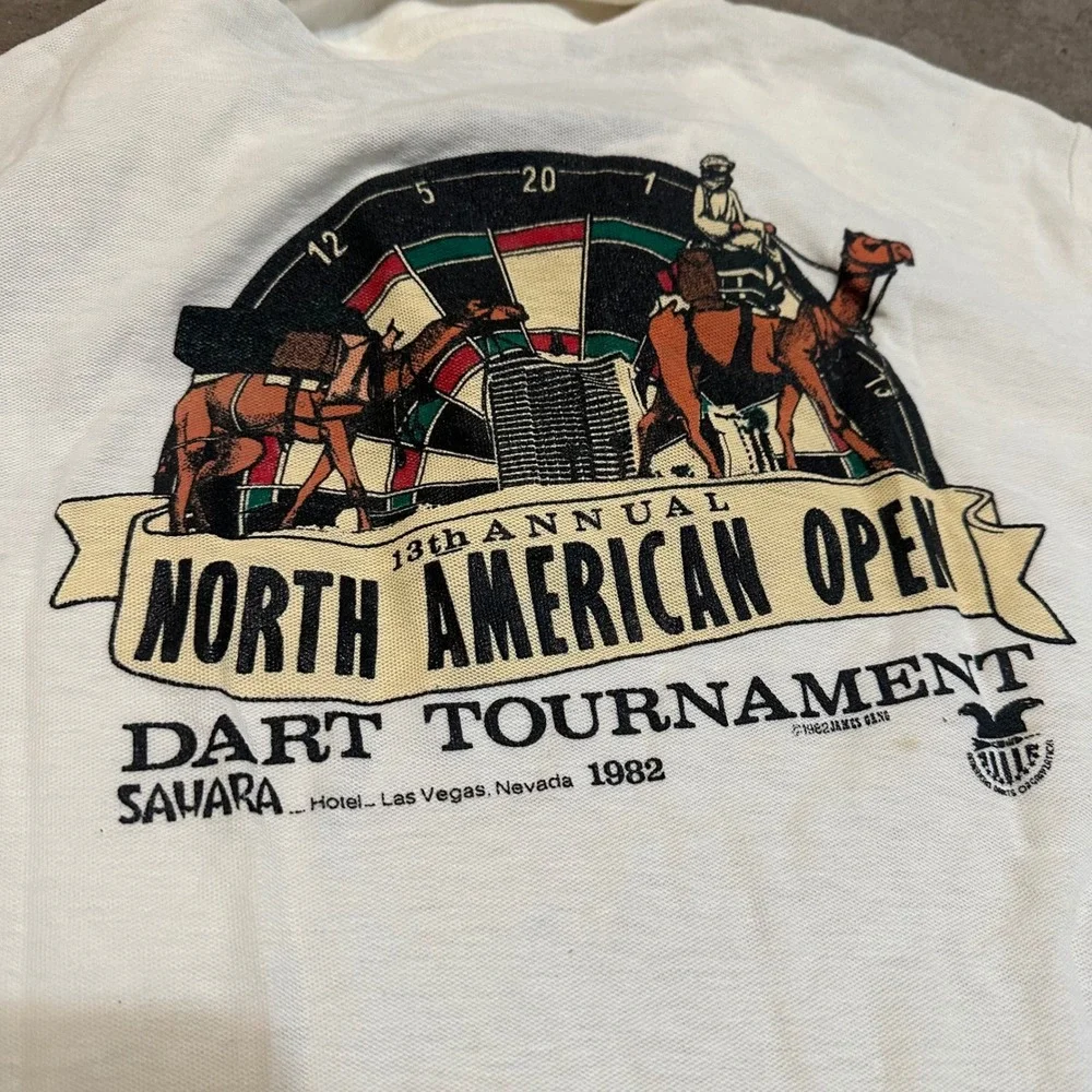 Stedman Polo Shirt Men M White 1982 North American Open Dart Tournament‎ Vintage